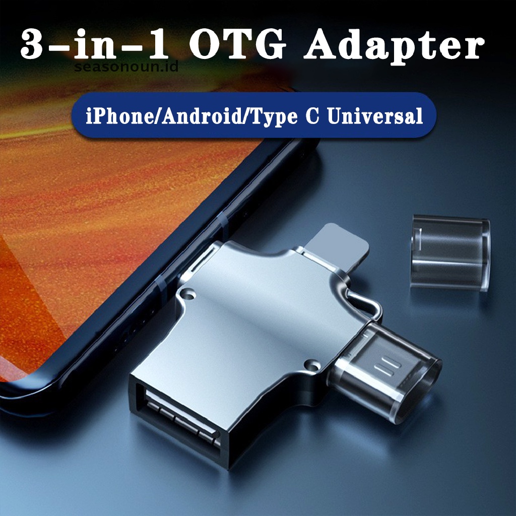 Seasonoun Adaptor OTG Three-in-one Untuk Ponsel Android Apple type-c disk u Eksternal.