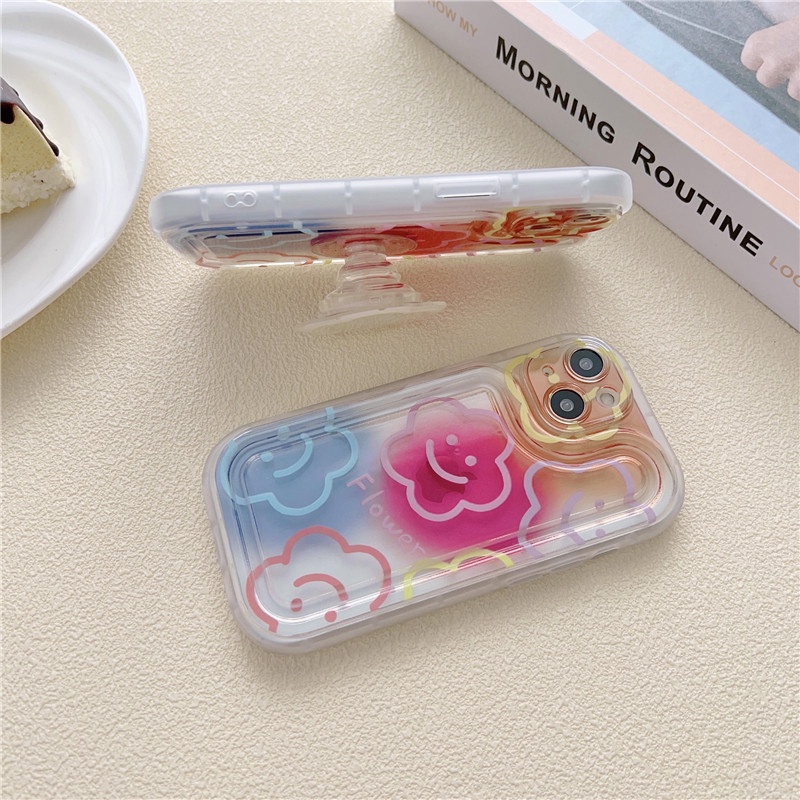 IPHONE Airbag Anti Jatuh Wajah Tersenyum Bunga Casing Ponsel Iphone11 12 13 14 Pro Max X Xs Max Xr 7 8 Plus Shockproof Case Cover