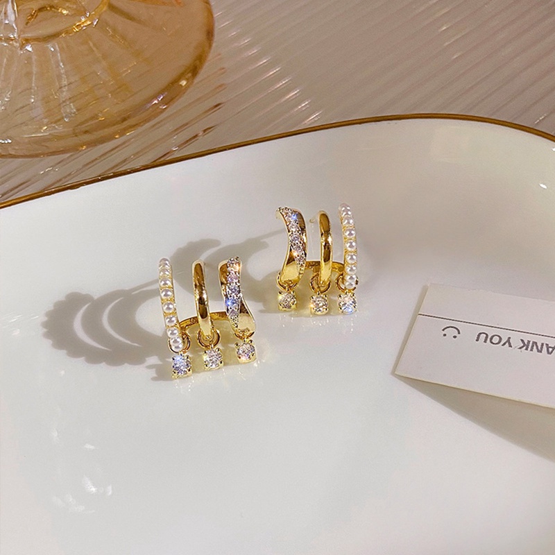 Korea Gaya Baru Zirkon Mutiara Multi-Layer Anting Geometris Untuk Wanita Kristal Menjuntai Anting Fashion Perhiasan Hadiah Pesta