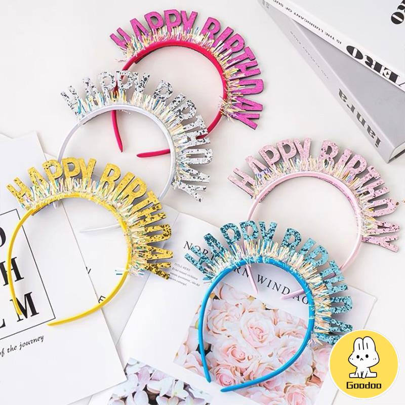 Bando Ulang Tahun Warna-warni Gaya Kreatif DIY Selamat Hairband Tata Letak Tempat Pesta Warna Cerah -Doo