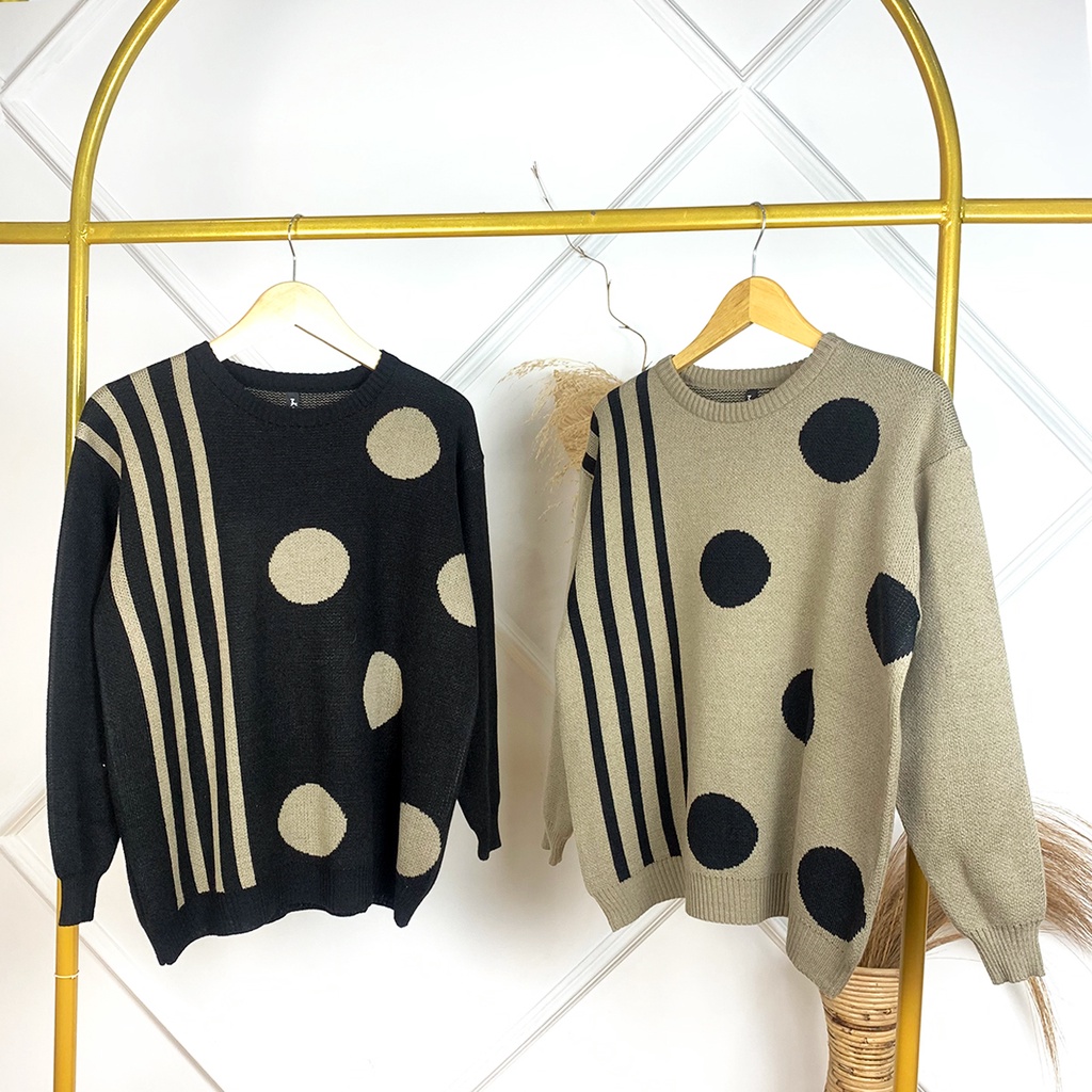 ZAHRA - Atasan Sweater Rajut Wanita Premium LINE POLKA Blouse Halus Lembut