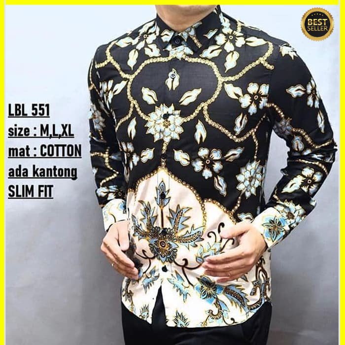 KEMEJA PRIA BATIK LENGAN PANJANG HEM BAHAN KATUN HALUS 40S LBL 551 MEWAH PREMIUM BAJU ELEGANT SIZE M L XL SKU MS JAKARTA