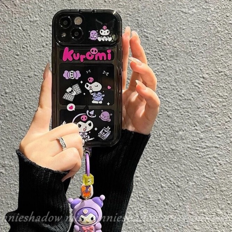 IPHONE Casing Ponsel Cermin Make Up Flip Kreatif Kompatibel Untuk Iphone11 Pro Max XR 78 Plus X XS Max 13 14 12 Pro Max SE 2020 Kartun Lucu Indah Kuromi Mirror Soft TPU Silicon Back Cover