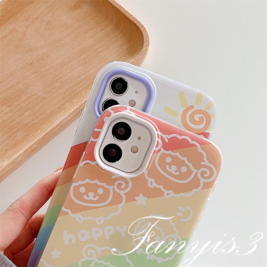 Compatible For iPhone 14 13 12 11 Pro Max XS Max XR X XS 8 7 6 6s Plus SE 2020 Kompatibel Untuk 3in1 Domba Pelangi 3in1 Phone Case Soft Cover Pelindung