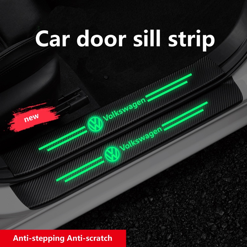 4pcs Serat Karbon luminous tape Pelindung Pintu Mobil doorsill Anti Gores Stiker Hias