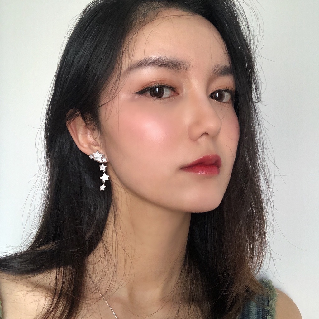 Goldkingdom Fashion Perhiasan Aksesoris Ready Stock Niche Desainer Perak Disepuh Manis Hadiah Semua Pertandingan Kepribadian Micro Studded Berlian Bintang Perempuan Anting Earrings