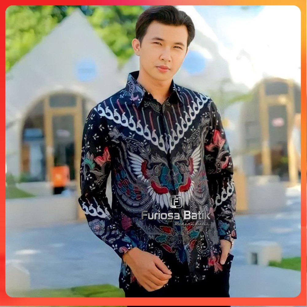 Furiosa Batik Baju Batik Pria Atasan Kemeja Batik Pria Lengan Panjang Motif Kupu Putih size M L XL XXL butikdian