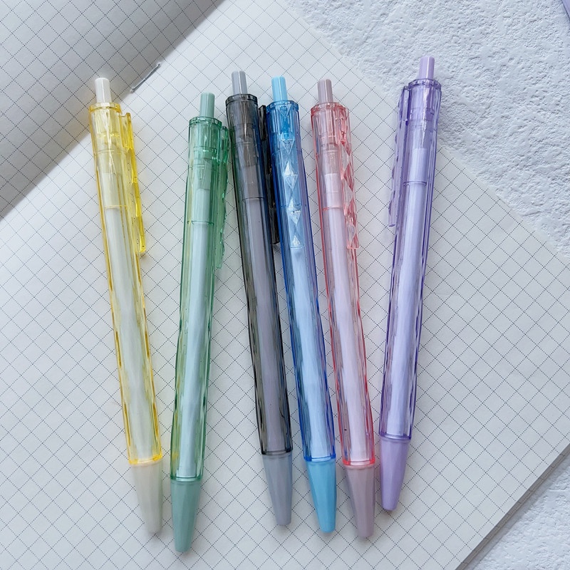0.5mm Hitam Tinta Belah Ketupat Transparan Press Gel Pen Stationary Lucu Perlengkapan Sekolah