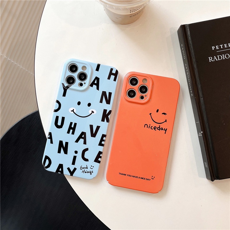 Casing Ponsel Wajah Tersenyum Kompatibel Untuk iphone14 13 12promax 14Pro 13 12 Pro iphone11 hard glaze shockproof anti-grease cover casing