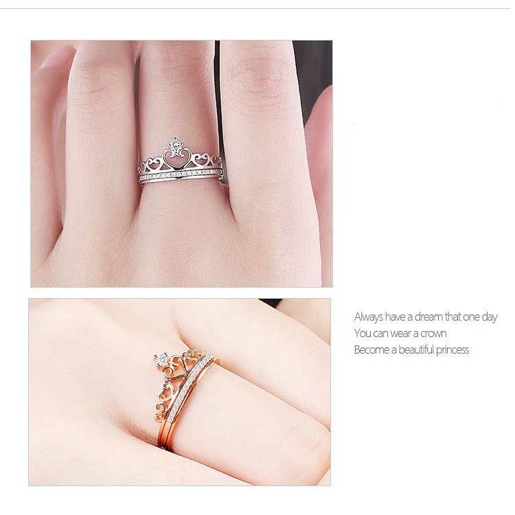 Goldkingdom Aksesoris Perhiasan Fashion Ready Stock Mahkota Cincin Dilepas 2-in-1 Simulasi Pertunangan Cincin Perempuan