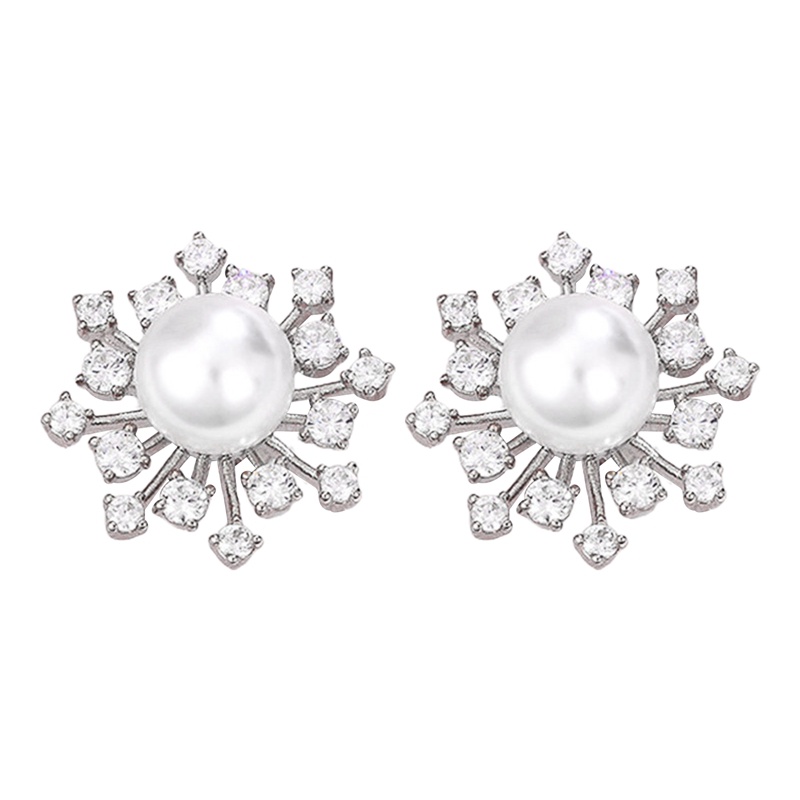 Berkilau Snowflake Berbentuk Anting Mutiara Imitasi Wanita Hadiah Natal Temperamen Perhiasan Telinga Lady Elegan