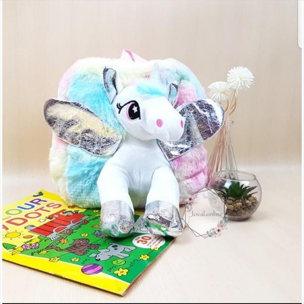 OTS 790 - Ransel Anak Boneka Bulu Unicorn Tas Punggung Backpack Anak Sekolah Ngaji SD TK PAUD