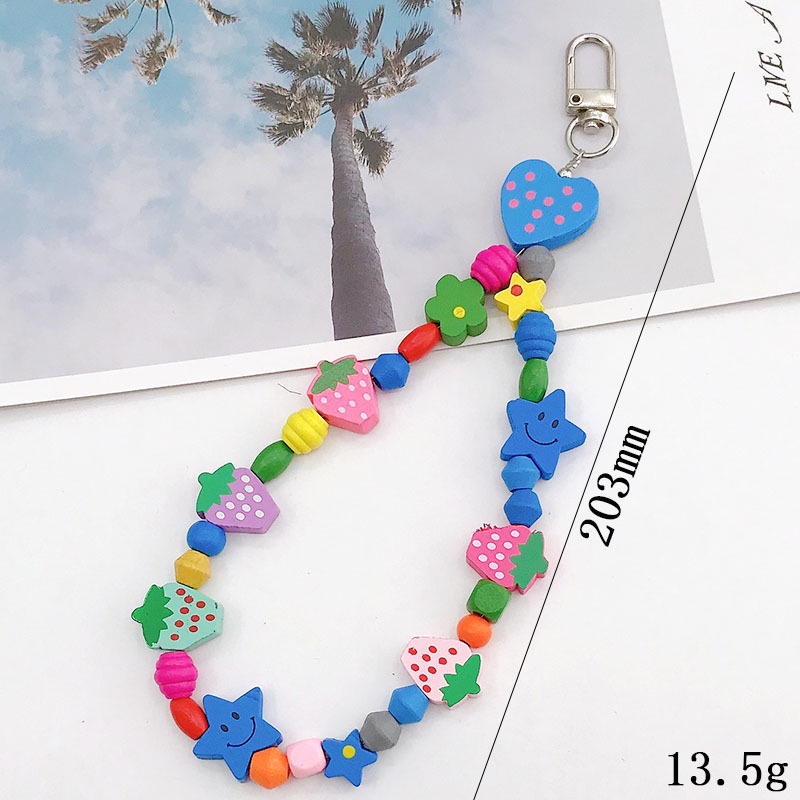 Manik-manik Kayu Strawberry Warna-Warni Kartun Rantai Anti Hilang DIY Membuat Liontin Untuk iPhone Untuk Airpods Untuk Samsung Untuk OPPO Untuk Baseus Untuk Inpods