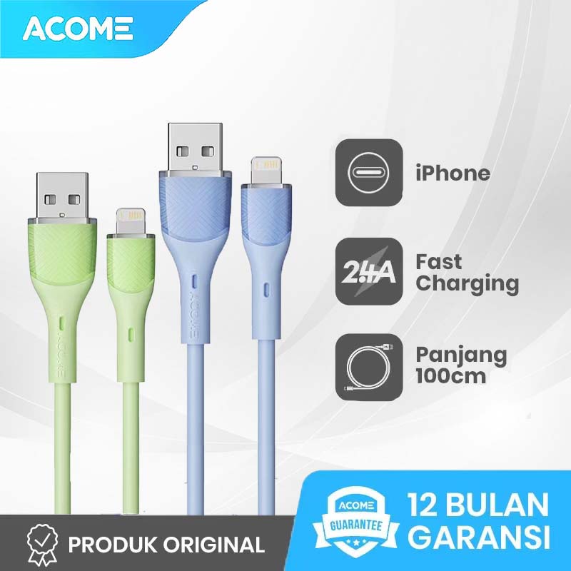 ACOME AGL010 Kabel Data Lightning Fast Charging 2.4 A 1 Meter Seri Warna Warni - Garansi Resmi 1 Tahun