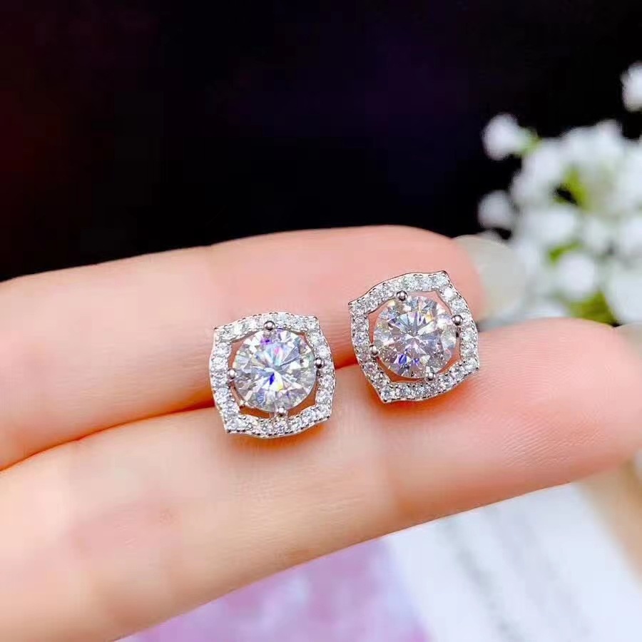 Goldkingdom Aksesoris Perhiasan Fashion Ready Stock Import Mosan Diamond Ear Studs Princess Square Tas 50butir 1karat Ear Studs