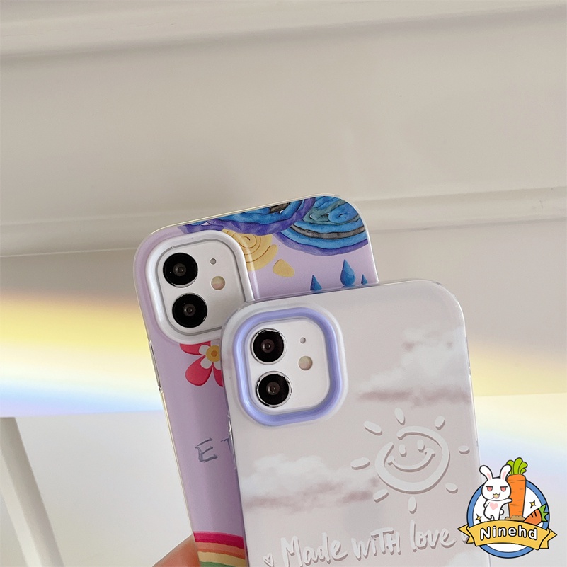 IPHONE Casing Kompatibel Untuk Iphone14 13 12 11 Pro Max X Xr Xs Max8 7 6 6s Plus SE 3 in 1 Fantasy Rainbow Flower Liquid Silicone Phone Case Silikon Lembut Tahan Jatuh Casing Pelindung