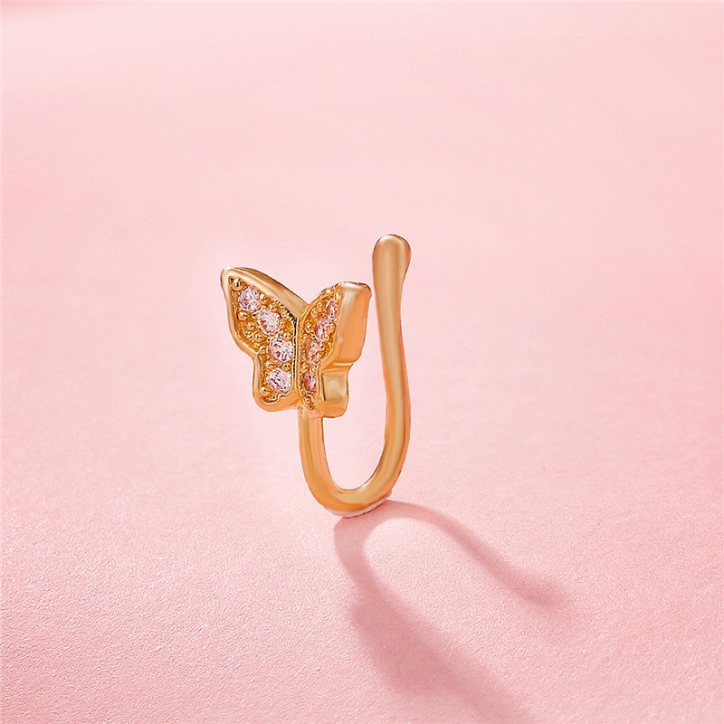 [AYBX] Wanita Fashion Non-Perforated U-Shaped Nose Clip Tindik Hidung Palsu Butterfly Rings Perhiasan SE