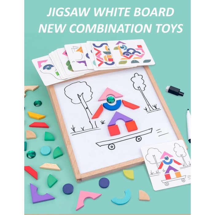 [LOGU] Mainan papan tulis geomino tangram 2 in 1, Magnetic Scrabble