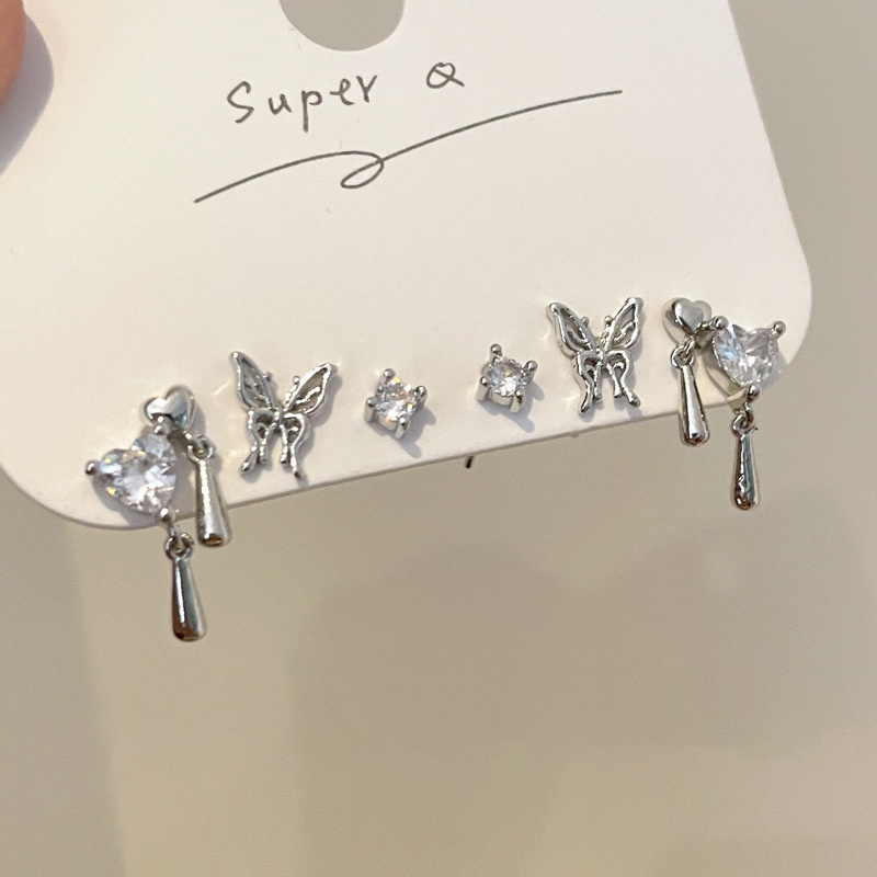 Yeezii Manis Keren Emas Perak Anting Pejantan Kotak-Kotak Kupu-Kupu Hati Rumbai Beruang Cherry Bow Earring Set Untuk Wanita Aksesoris Perhiasan