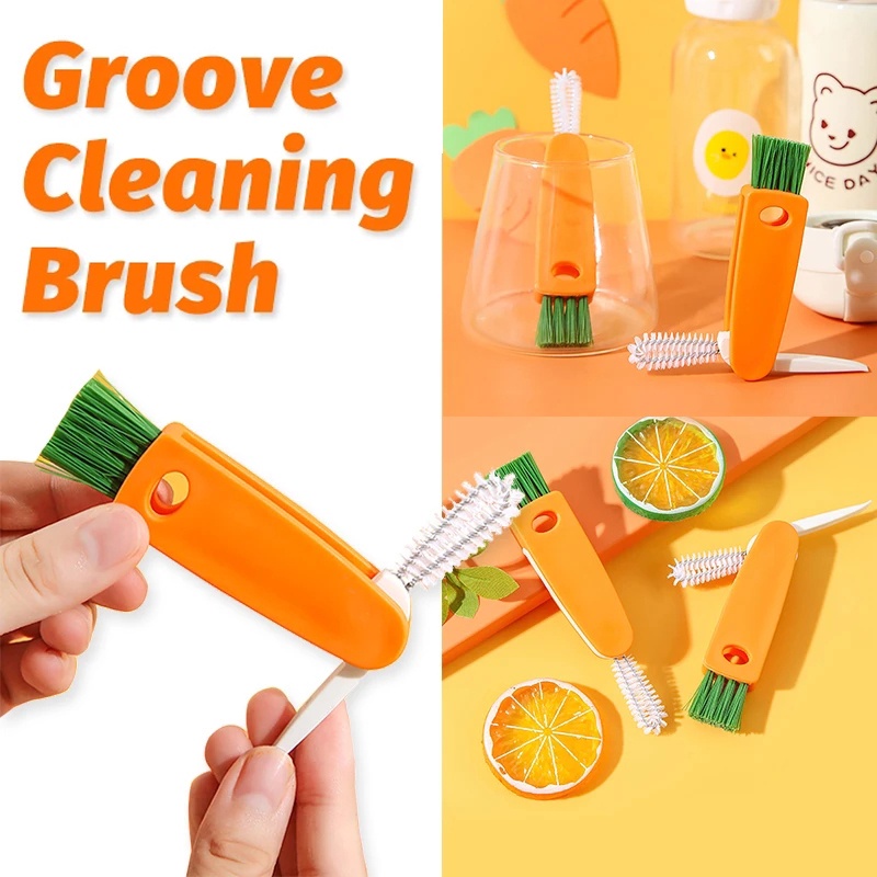 3in1 Dapur Ramah Lingkungan Mini Cup Glass Cover Cleaning Brush Botol Cangkir Penutup Tutup Lunch Box Groove Cleaner Alat Cuci Dapur Rumah