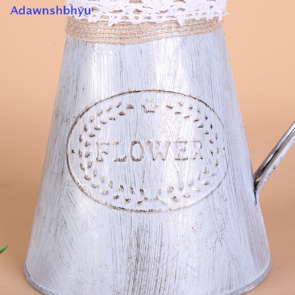 Adhyu Vintage Tin Bucket Fashionable Iron Flower Vase Retro Metal Jugs for Home Office ID