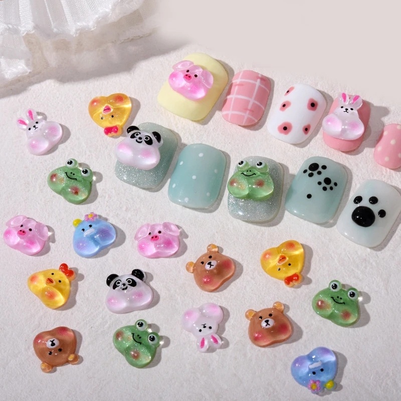 10pcs/pack Resin Kembali Datar Kartun Hewan Pesona Kuku/Lucu Nail Art Rhinestones/3D Kelinci Panda Manicure Ornaments