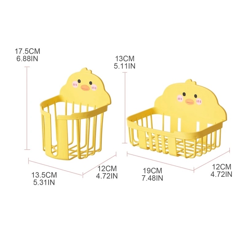 Bebek Kuning Kecil Yang Lucu Toilet Kertas Tempat Tissue Box Multi-Fungsi Dipasang Di Dinding Bebas Pukulan Serut Wadah Kertas Rak Penyimpanan Organizer Rumah