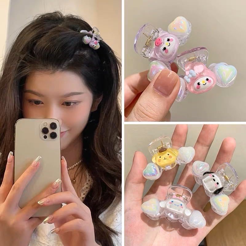 Thin Flashing Sanrio Mini Hair Clip Korean Hairpin Cute Sweet Girl Heart Kuromi Hair Accessories Cartoon Bangs High Ponytail Handy Tool