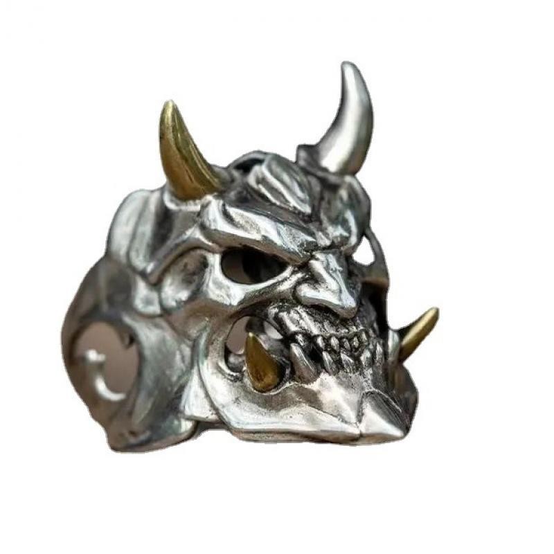 [X C Perhiasan] Pria Hip-hop Fashion Retro Punk Alloy Tengkorak Dua Warna Masker Cincin Aksesoris Fashion