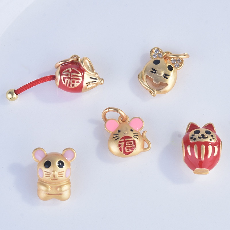 Goldkingdom Fashion Perhiasan Aksesoris Ready Stock Emas Asli Kadar 375 Membakar Biru Zodiak Mouse Transfer Manik-Manik Tahun Asal Hewan Manik-Manik Terpisah Diy Gelang Aksesoris