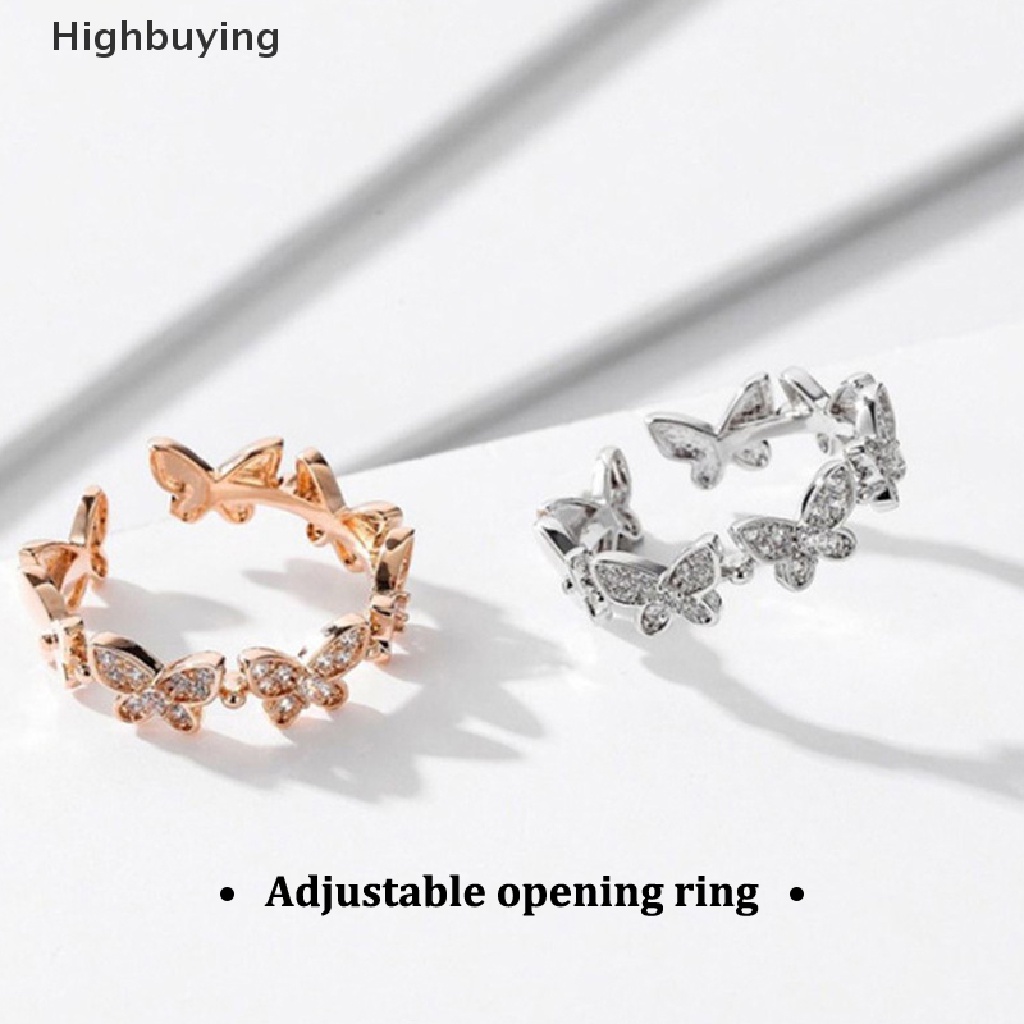 Hbid New Fashion Butterfly Rings Shiny Zircon Leaves Geometric Adjustable Finger Ring Gadis Minimalis Pernikahan Cincin Kepribadian Pesta Perhiasan Glory