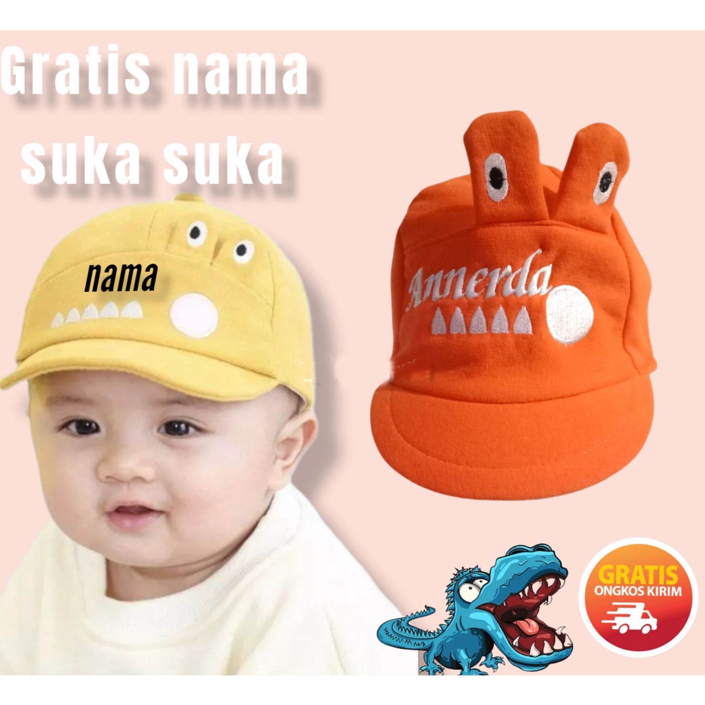 Topi Bayi Aligator Lucu Motif Topi Model Buaya Crocodile Bordir Nama Anak