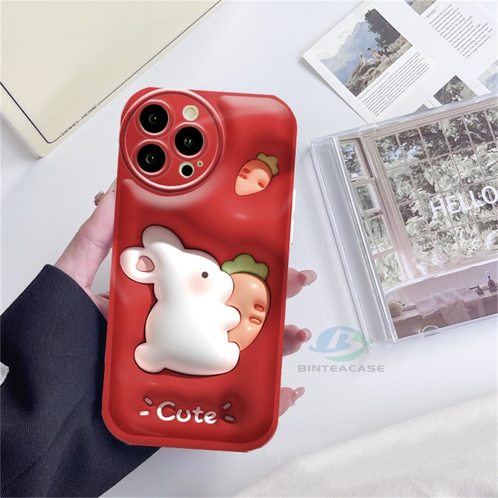 Casing hp Realme 10 C15 C12 C25S C11 C20 realme5 5i 6i C3 8i C21Y C25Y Kelinci Lucu Red Series Silicone Airbag Case Binteacase