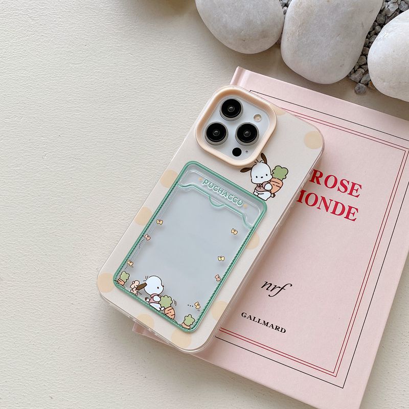 【Card Bag】Cute Pacha &amp; Cassia Dog Soft Case HP iP iPhone 6 6S 7 8 14 + Plus SE 2020 X XS XR 11 12 13 Pro Max 3in1 Clear Casing Apple