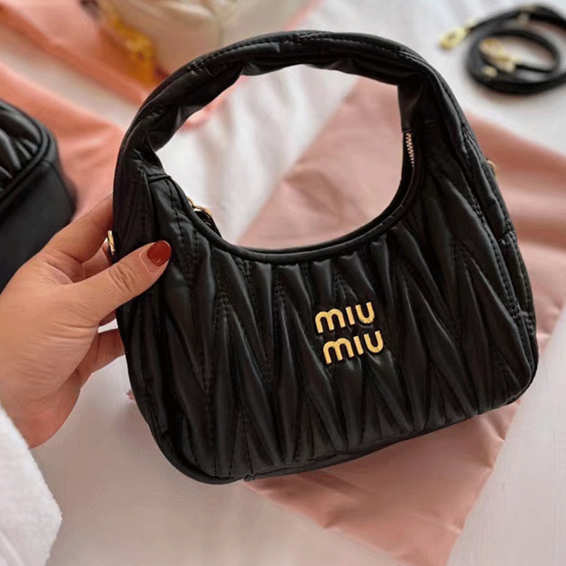 Original 2023 New MiuMiu Retro Playful Hobo Bag Soft and Unique Women's Handbag