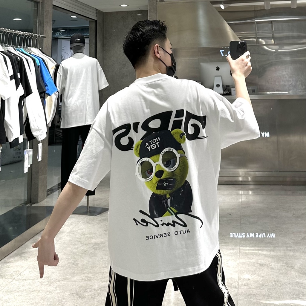 FASHION BRAND SPRING AND SUMMER SHORT-SLEEVED T-SHIRT MEN'S INS FASHION LOOSE ROUND NECK PURE COTTON BACK CARTOON PRINTING YOUTH HALF-SLEEVE FASHION T KAOS OVERSIZED KOREAN 3/4 SLEDOVED KAOS PRIA BAJU OVERSIZE PRIA ATASAN PAKAIAN POLOS