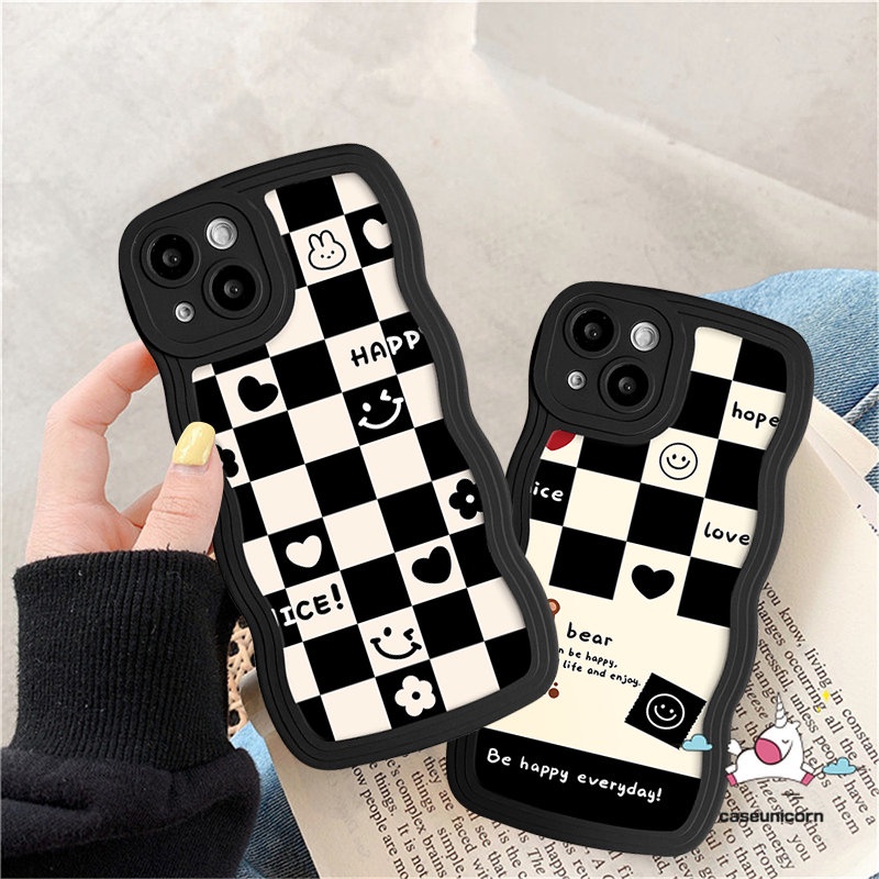 Infinix Hot 10T 9 8 11 10 Play 12 Pro 10Lite 11s 12i 20 20s Hot 10s 11s NFC Note 8 12 G96 10Pro 12Pro 12 2023 Smart 5 4 6 Plus Chessboard Beruang Lucu Smile Couple Lembut Bergelombang Tepi Sarung