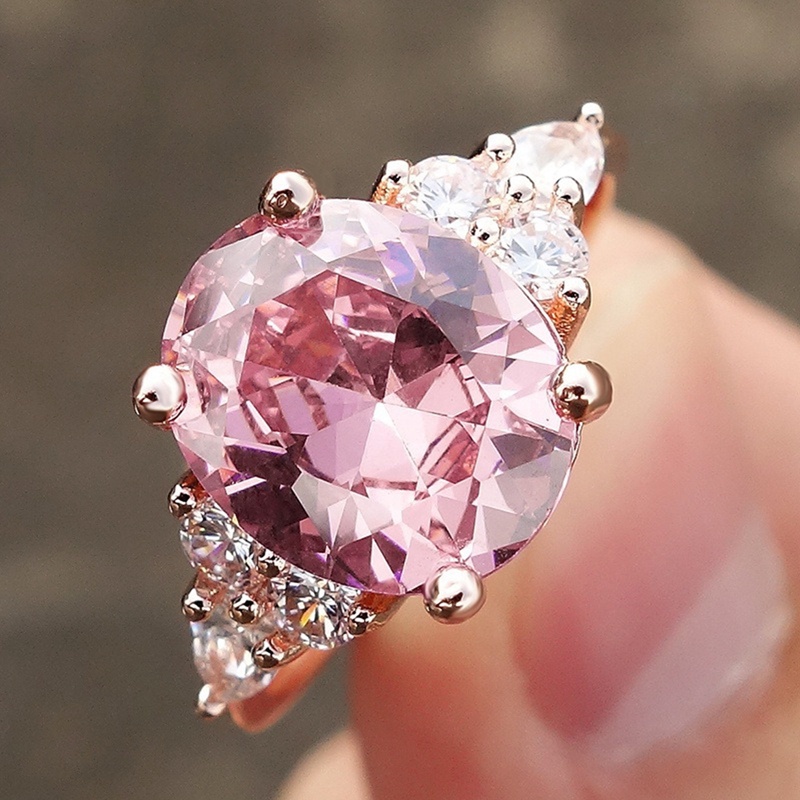 Elegan Pink Kristal Cubic Zircon Wanita Cincin Putri Pernikahan Punk Band Warna Rose Gold Perempuan Jari Cincin Pertunangan Pesta