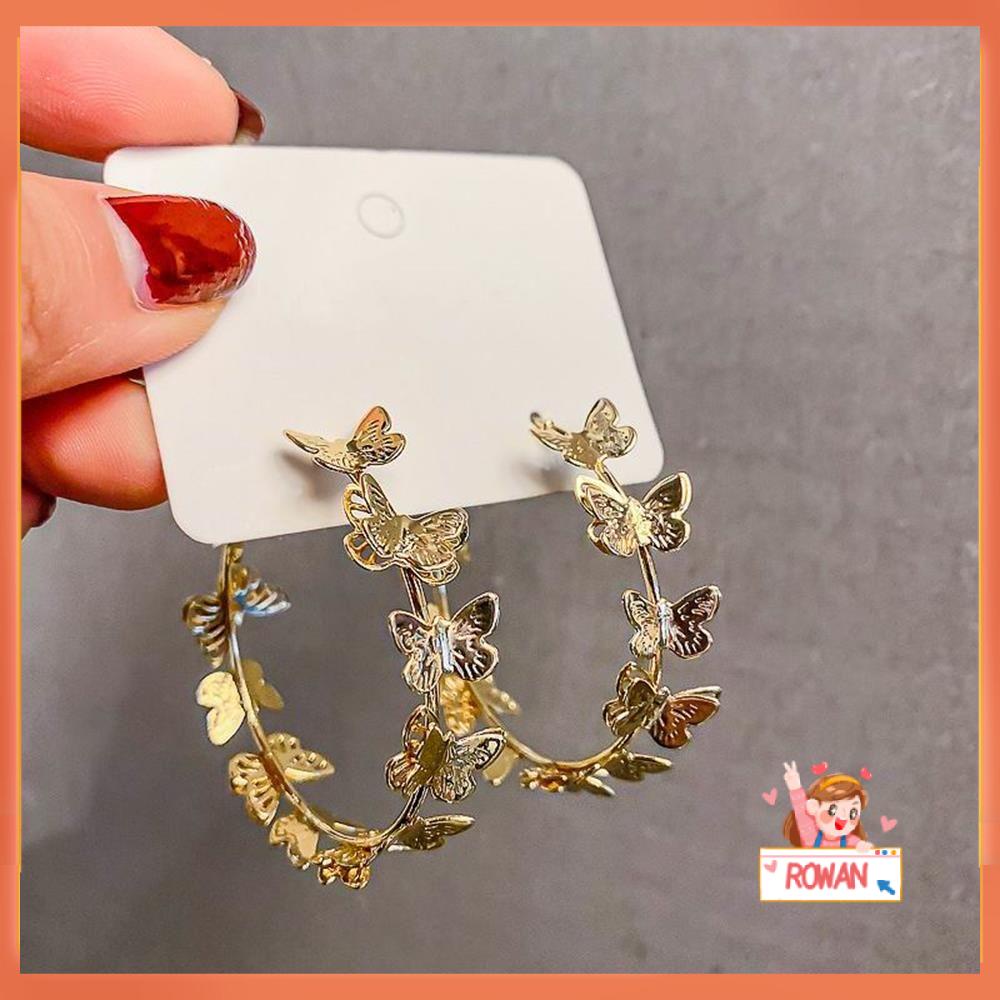 R-flower Round Hoop Earrings Fashion Kupu-Kupu Pesta Lapis Emas 18k