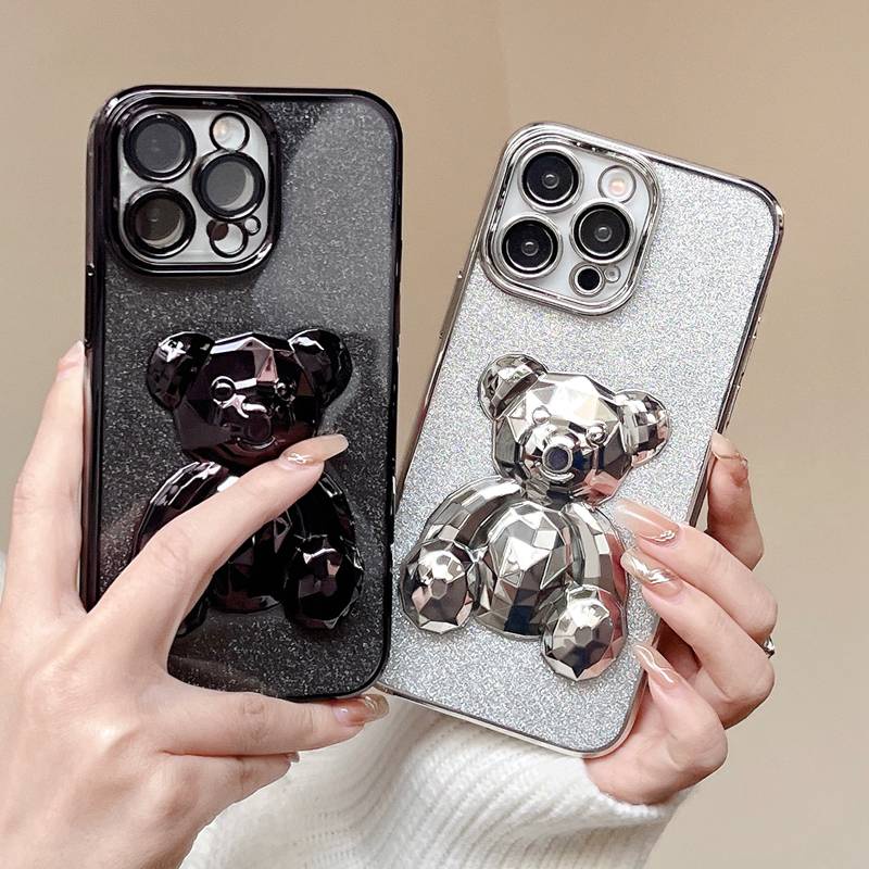 for Iphone11 12 13 14 Pro Max Bling Sparkly 3D Crystal Bear Case Mewah Lembut Silikon Gradien Fashion Wanita Mewah