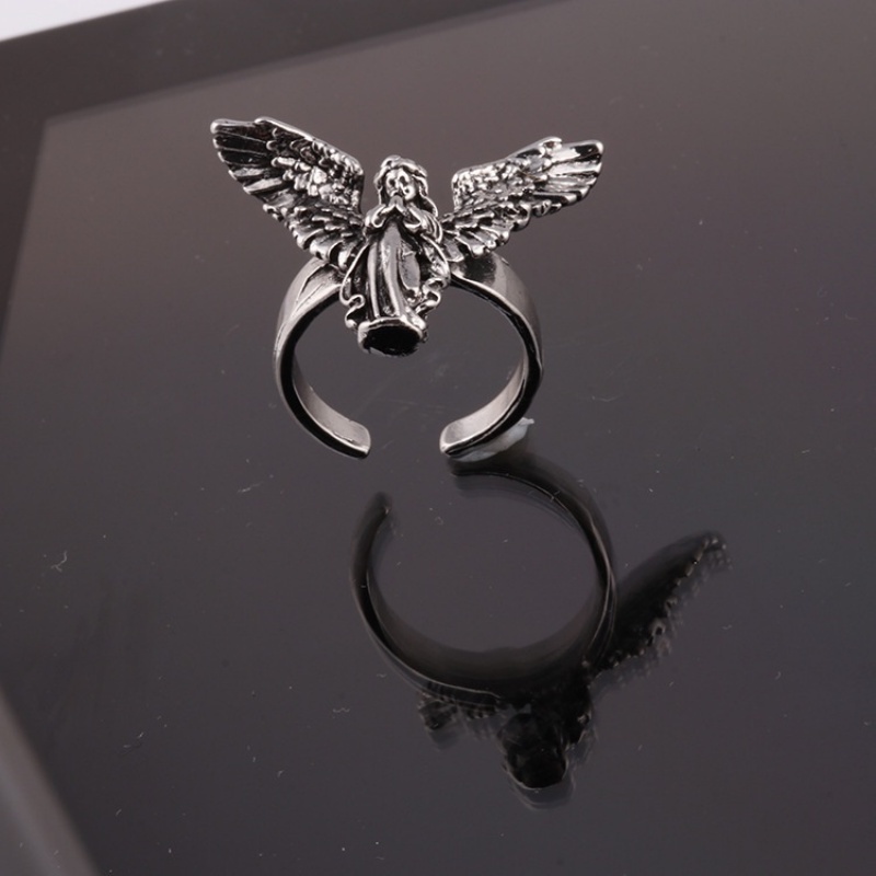 Vintage Adjustable Open Angel Ring/Kepribadian Logam Cincin Jari Indah/Trendy Unisex Sayap Malaikat Rings Perhiasan Pesta