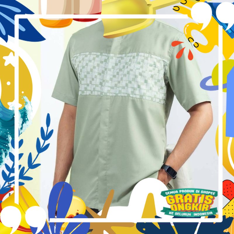 Super Mewah / Kemeja Koko Sage Green Pria Dewasa Batik