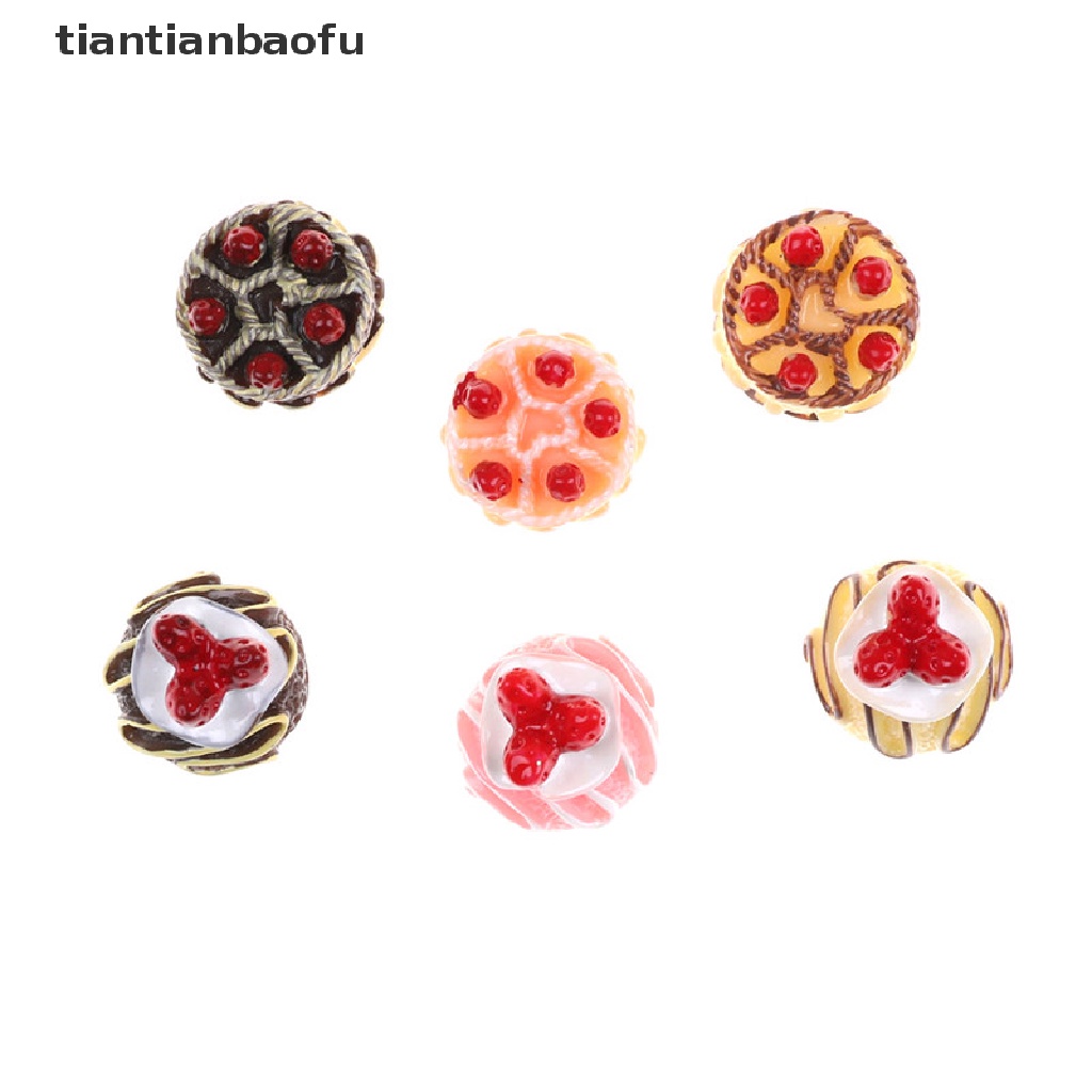 [tiantianbaofu] 6 Pcs Dessert 3D Resin Cream Kue Miniatur Aksesoris Rumah Boneka Butik