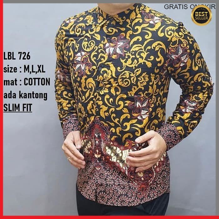 KEMEJA PRIA BATIK LENGAN PANJANG HEM BAHAN KATUN HALUS 40S LBL 726 BAJU MEWAH MODERN BY JAKARTA