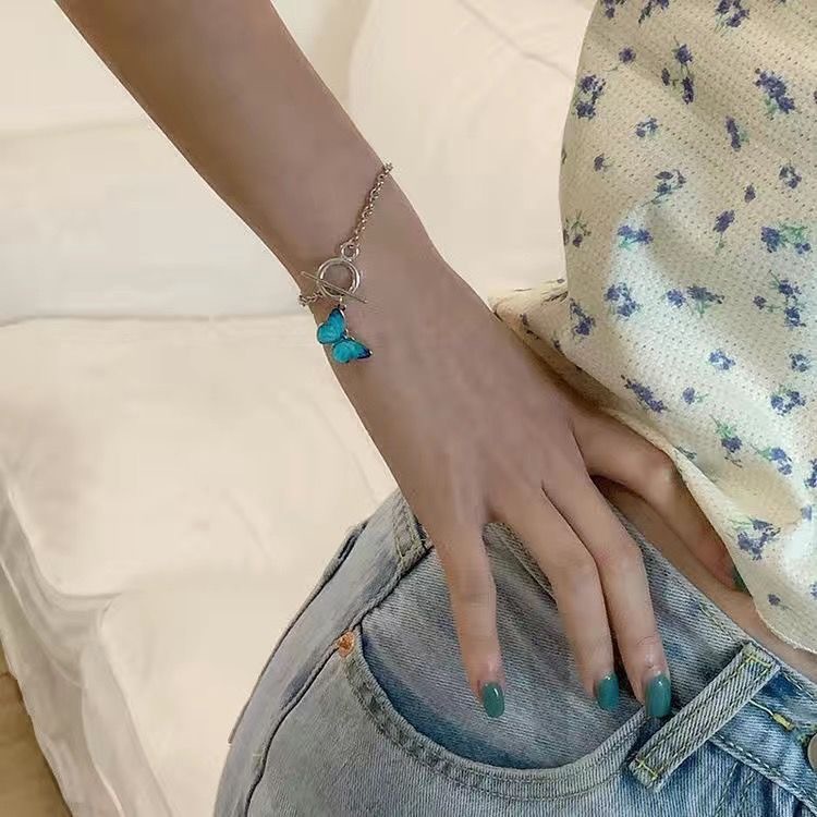 Ins Influencer Gaya Yang Sama Korea Biru Kupu-Kupu Datar Gesper Gelang ins Super Hot Pasangan Pacar Gelang Gelang Gadis