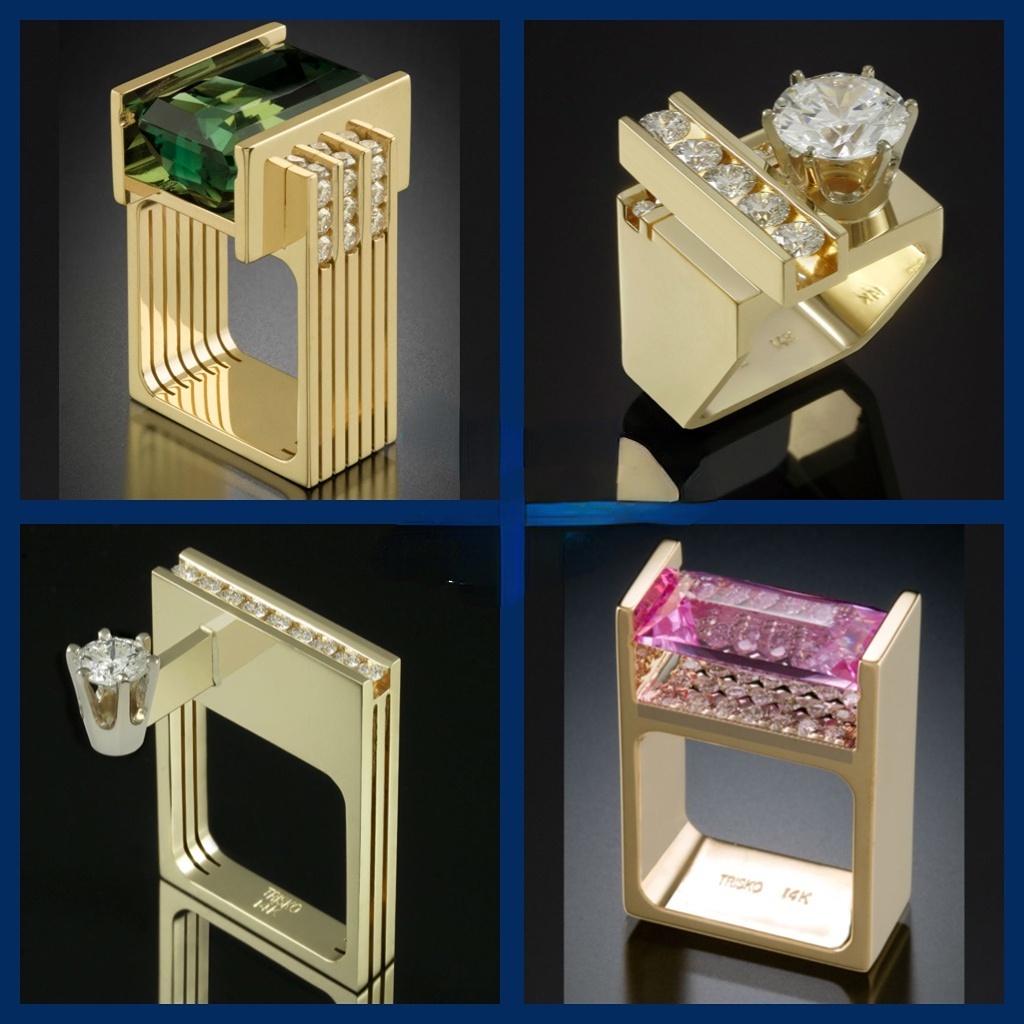 Goldkingdom Aksesoris Perhiasan Fashion Ready Stock Niche Desain Berlapis Emas Asli Kadar 375 Hias Warna Harta Karun Bentuk Geometris Cincin Perempuan