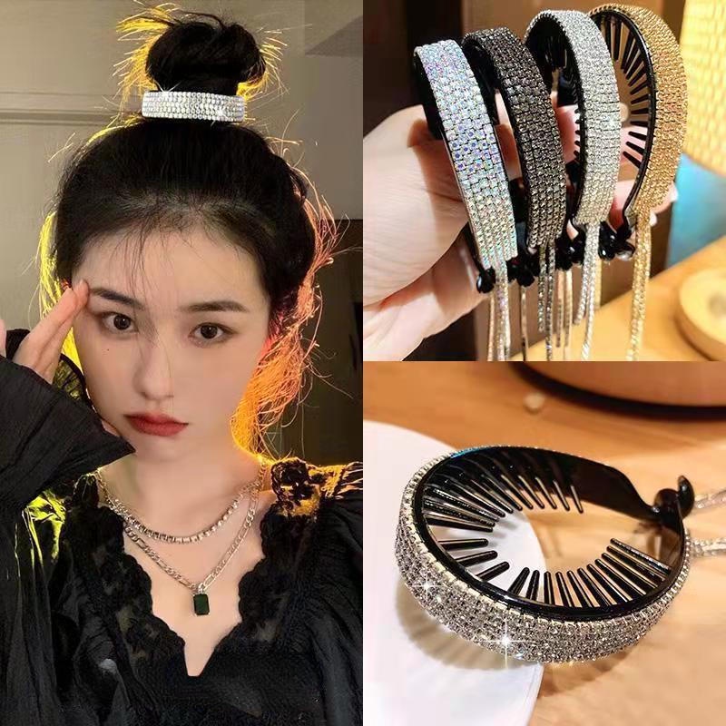 Bling Berlian Imitasi Klip Rambut Jumbai Ikat Rambut Bentuk Bulat hair ring