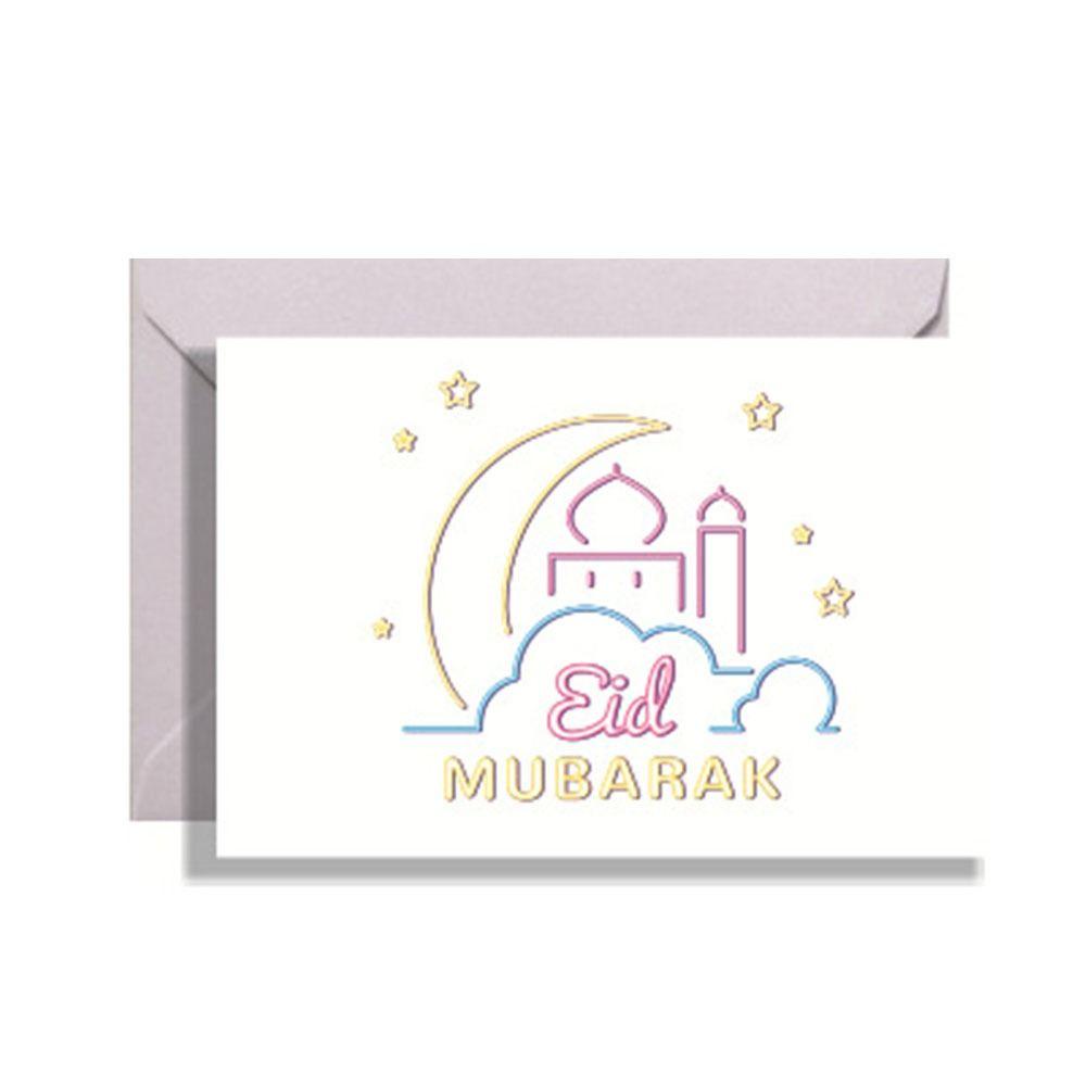 Mxbeauty Kartu Lebaran Dan Amplop set 6Pcs/set Kartu Ucapan Festival Islami Bulan Bintang Kartu Lebaran Eid Mubarak Kartu Ramadhan Eid Mubarak Dengan Amplop