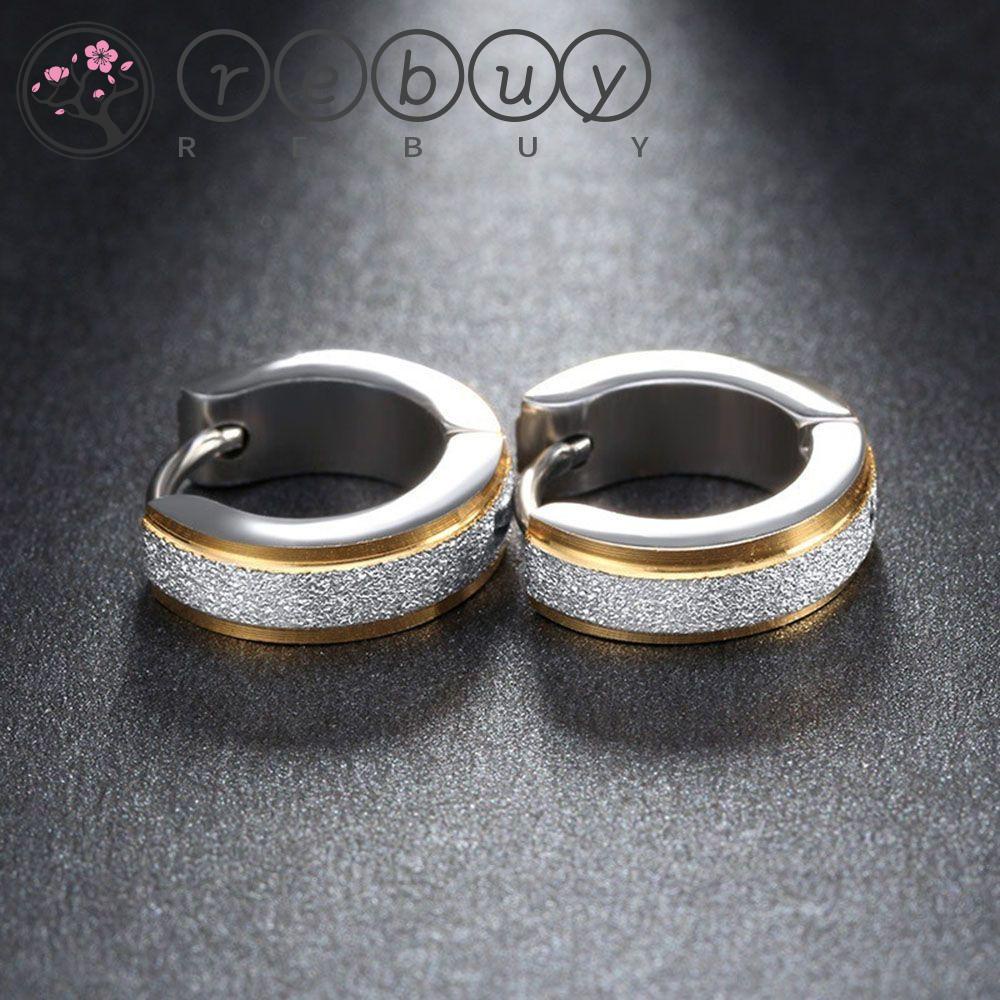 Anting Hoop Bentuk Lingkaran Bahan Stainless Steel Warna Silver / Gold Untuk Pria