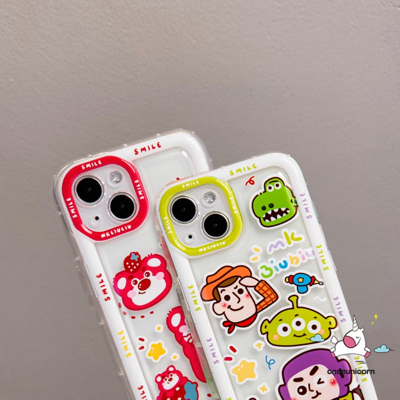 IPHONE Casing Ponsel Manyo Beruang Strawberry Lucu Kompatibel Untuk Iphone 11 14 13 12 Pro MAX 7Plus XR 6 6S Plus X XS MAX Kartun Toy Story Soft TPU Airbag Shockproof Clear Back Cover